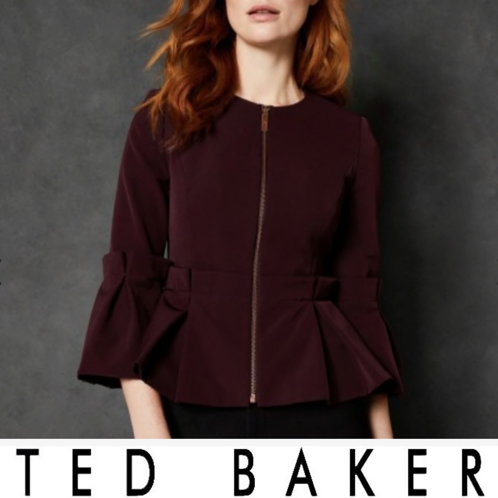 🎀NWT TED BAKER PEPLUM CROP SLEEVE JACKET PLUM
